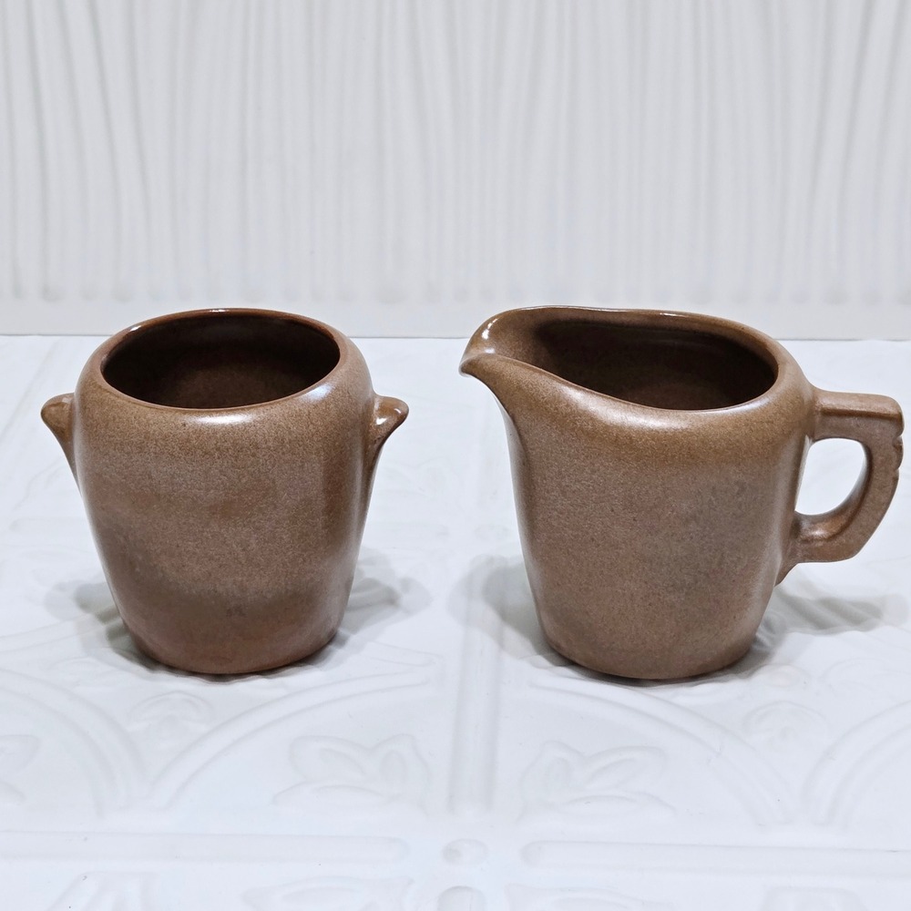 Frankoma Pottery Creamer Sugar Plainsman Brown‎ Tan 5DA 5DB